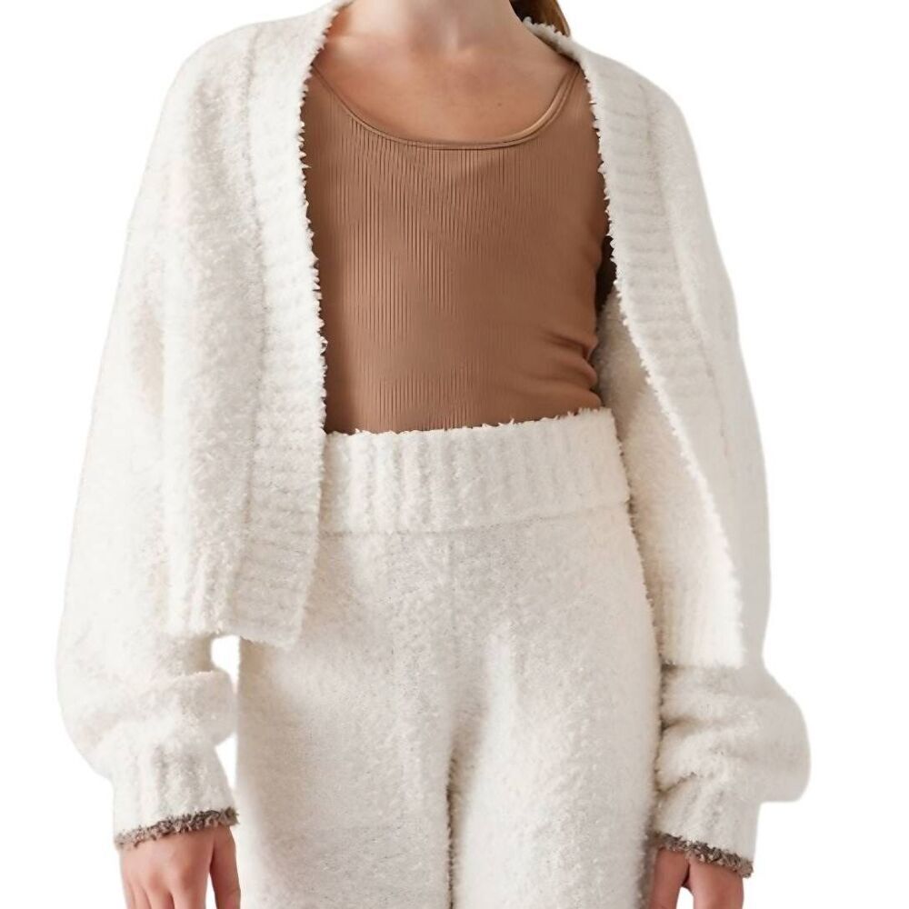 NWT ATHLETA Girl Cardigan Girl's Medium Ivory Plush Knit Sweater Fuzzy Cozy